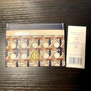 Tory Burch Robinson Printed Card Case New Ivory Basketweave
